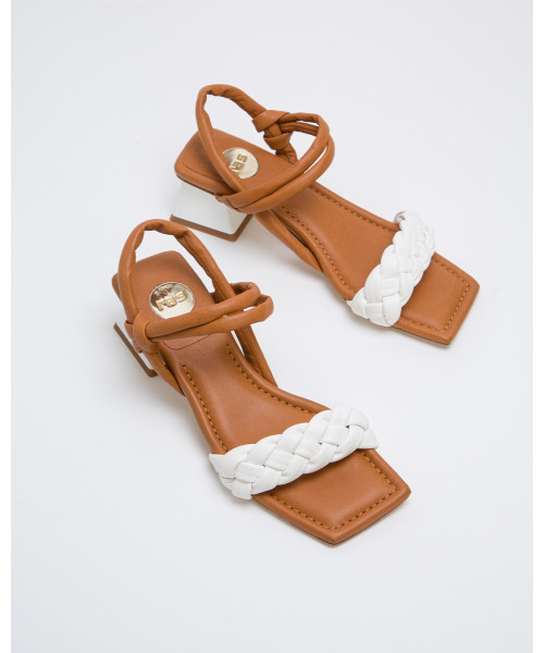 white and tan sandals