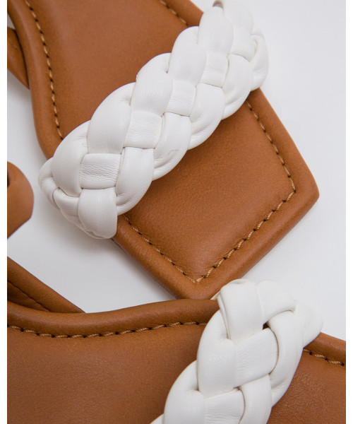 white and tan sandals