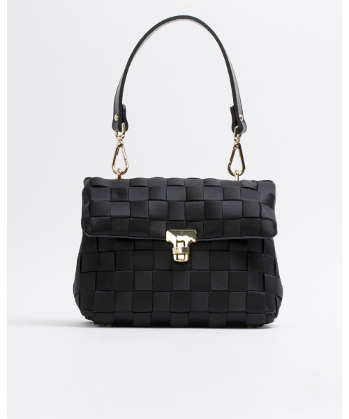 Black woven satin shoulder bag