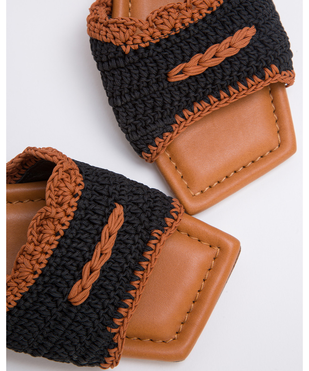 Black and brown handmade crochet mules