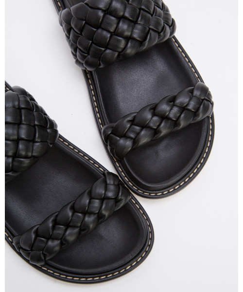 Black Braided Straps Flat Sandals 