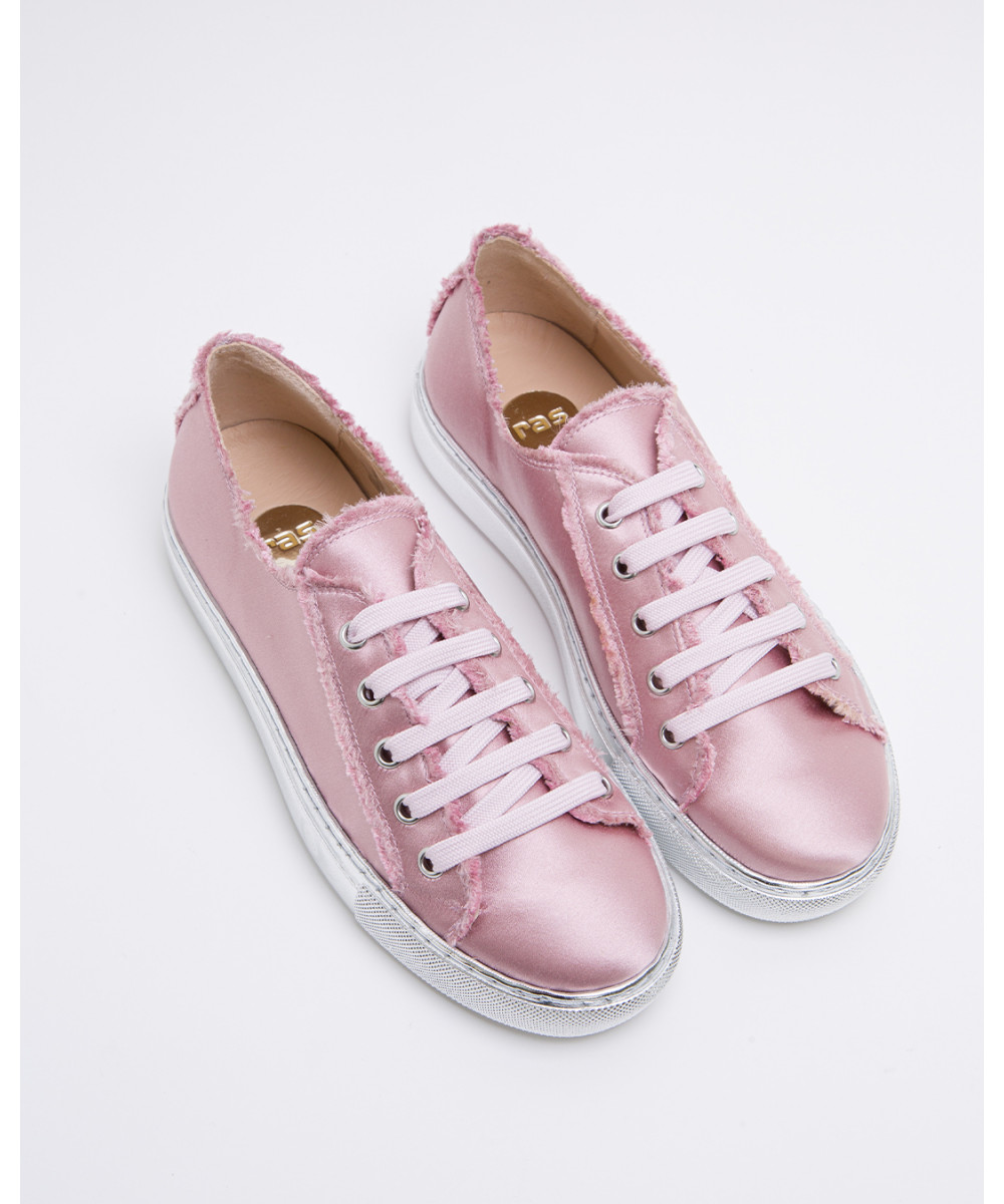 Pink satin frayed sneakers