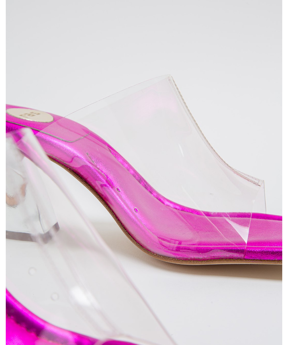 Clear PVC fuchsia metallic leather mules