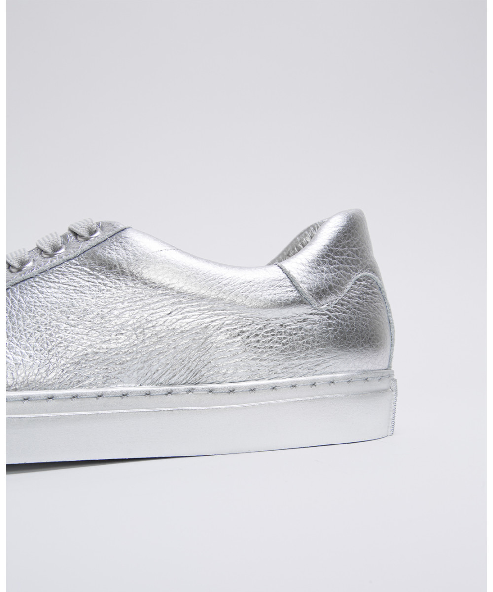 Silver metallic leather sneakers