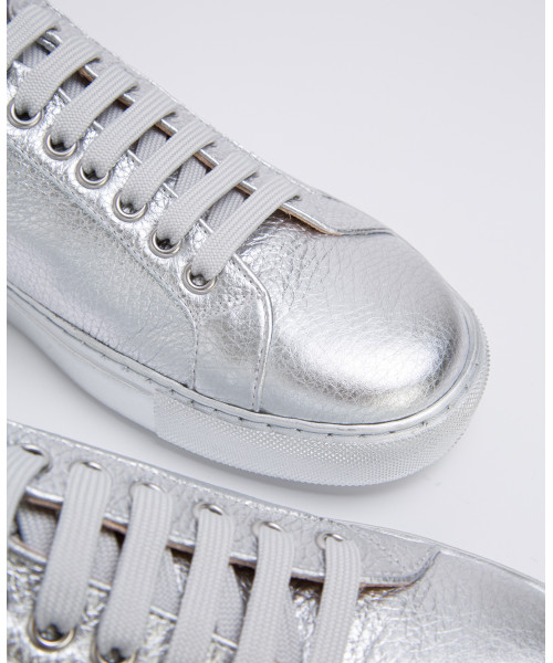 Silver Metallic Leather Sneakers 9722