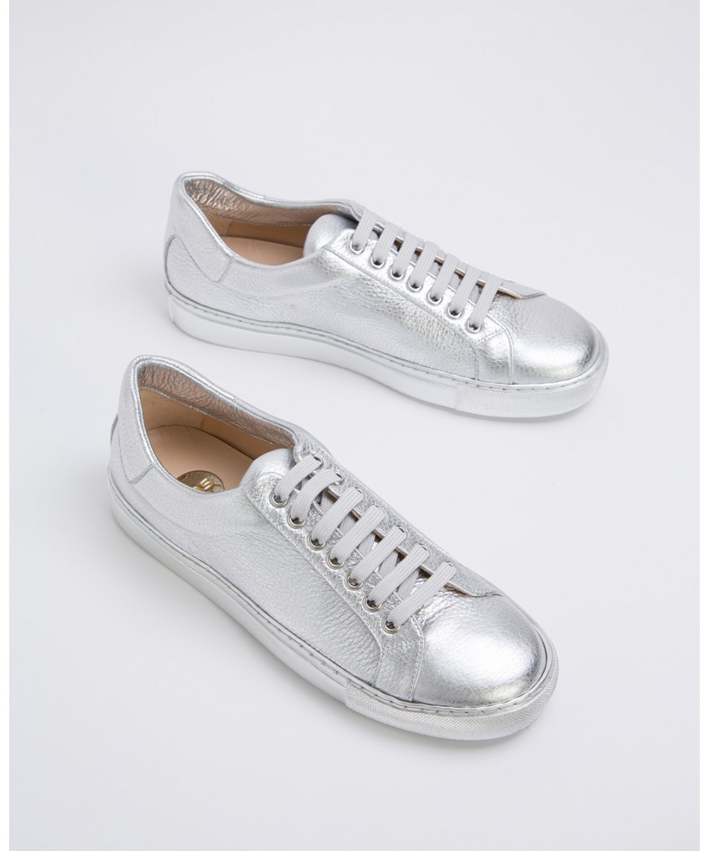 Silver metallic leather sneakers