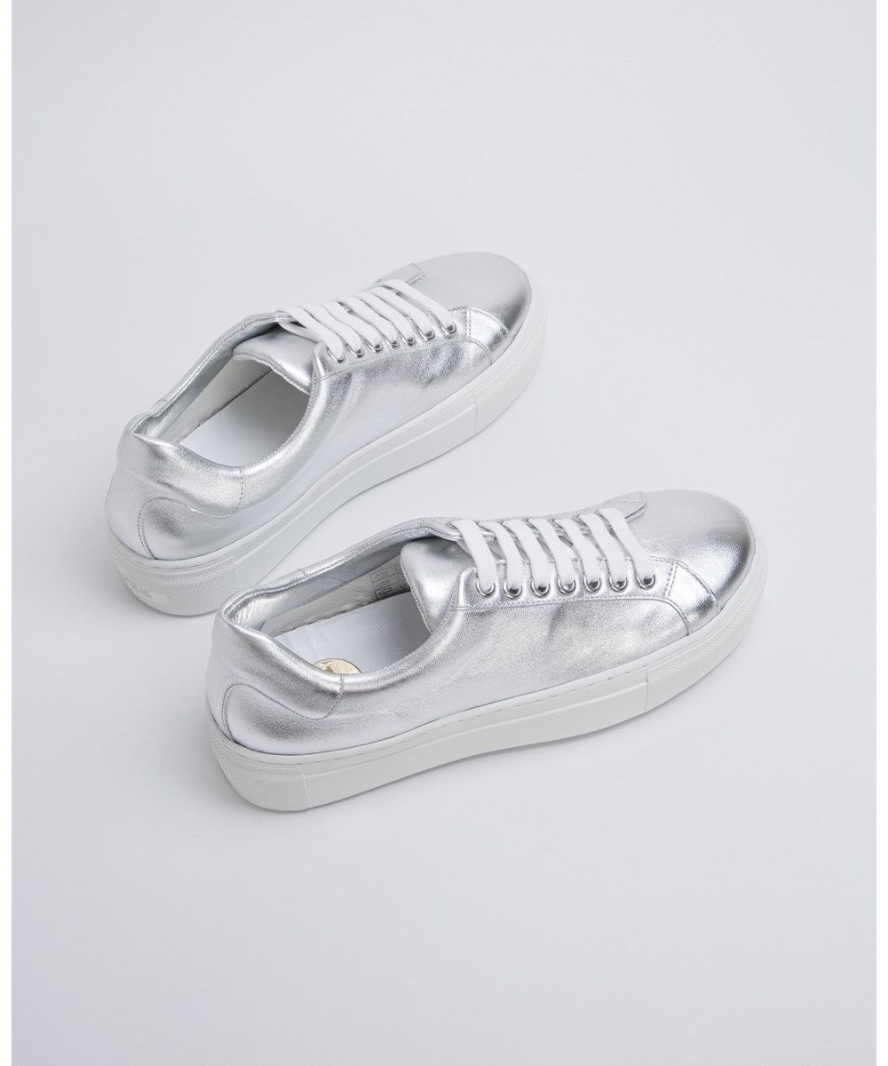 Silver Metallic Leather Platform Sneakers 3264