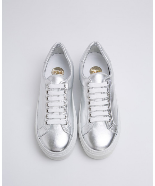 Silver Metallic Leather Platform Sneakers 6586