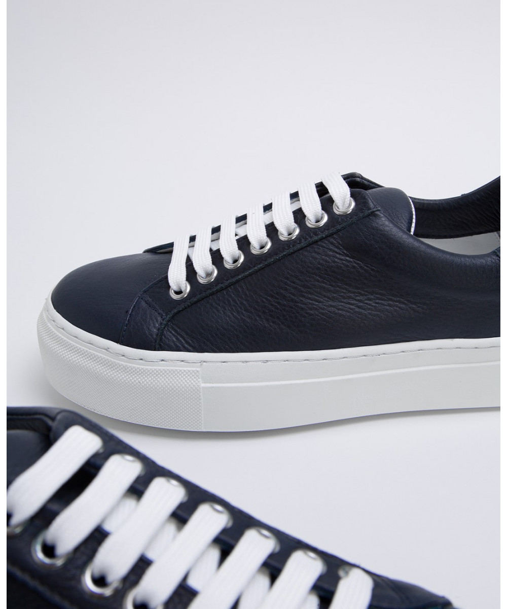 Navy leather platform sneakers