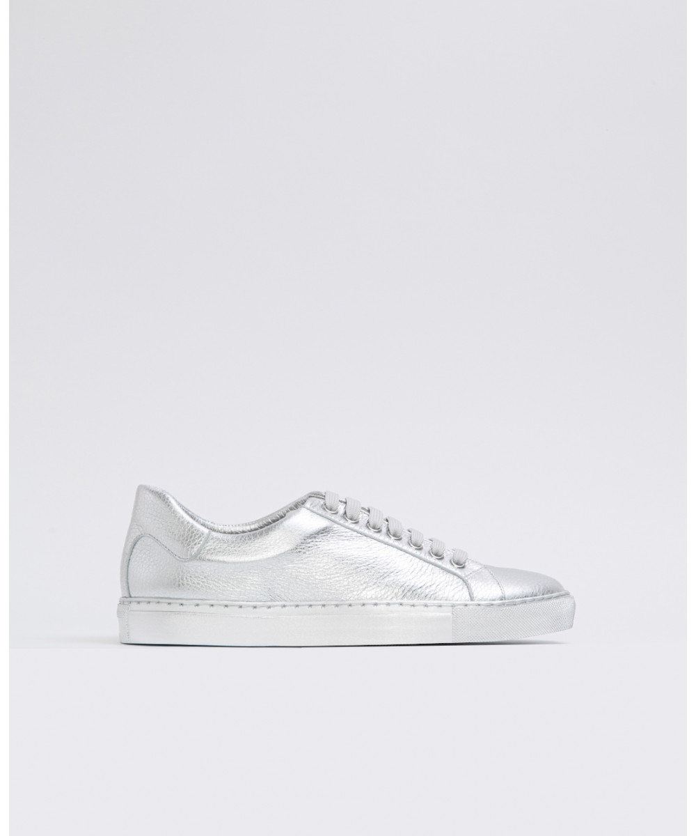 Silver metallic leather sneakers