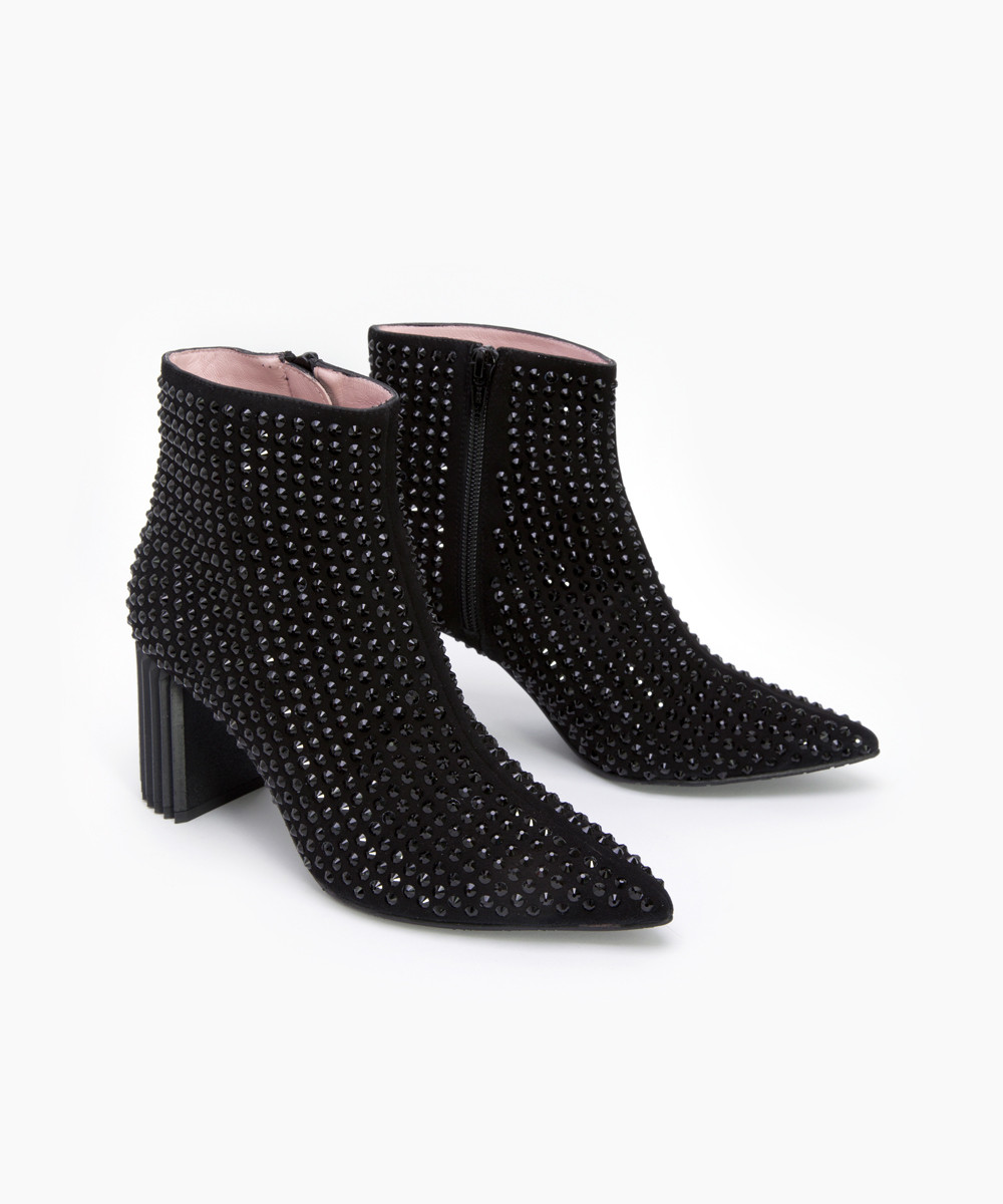 Black crystal-embellished suede ankle boots