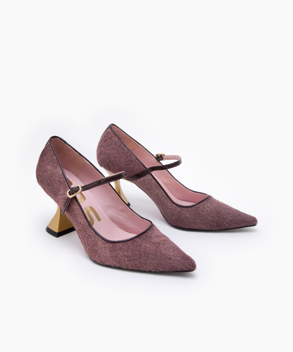 Light berry hairy leather Mary Jane pumps