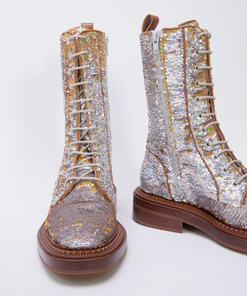 Silver metallic sequins combat boots