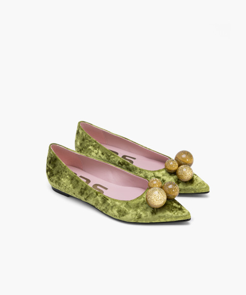 Green store velvet flats