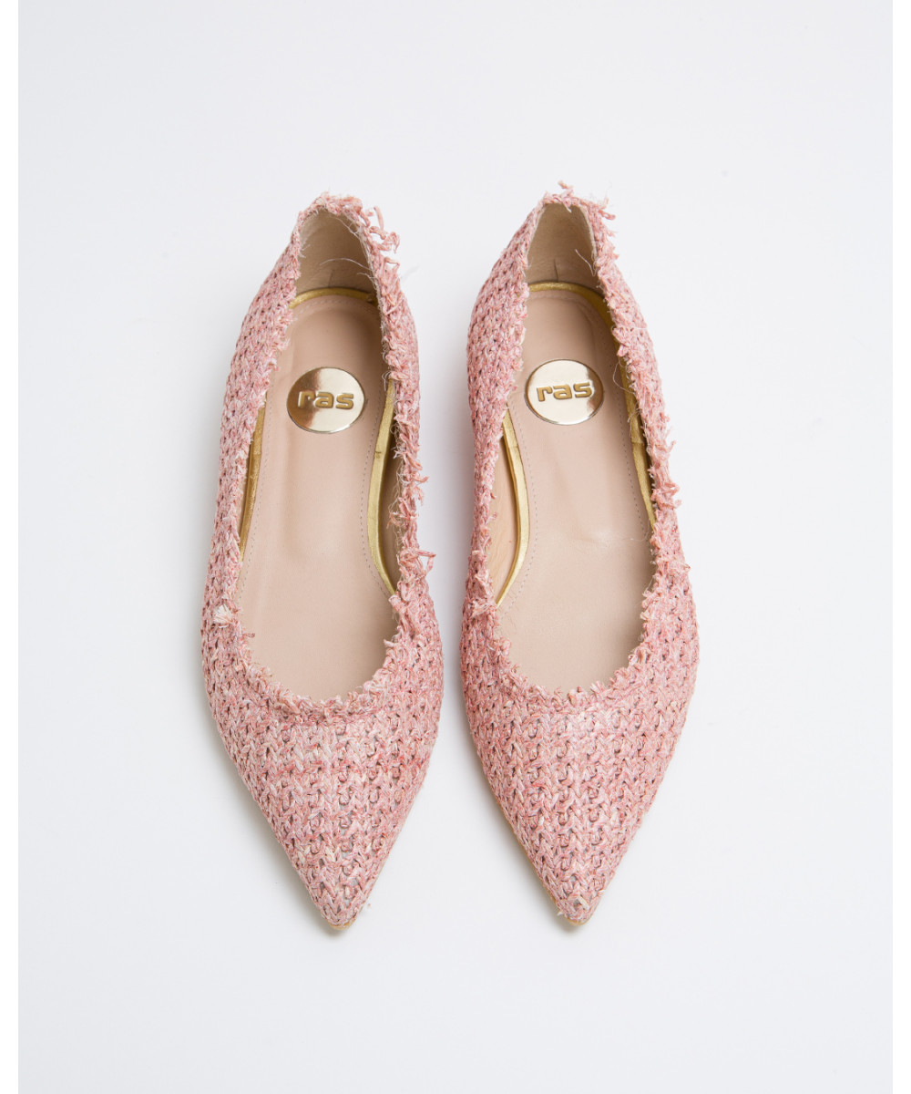 Pale Pink Raffia Weave Pointed Toe Flats 6779